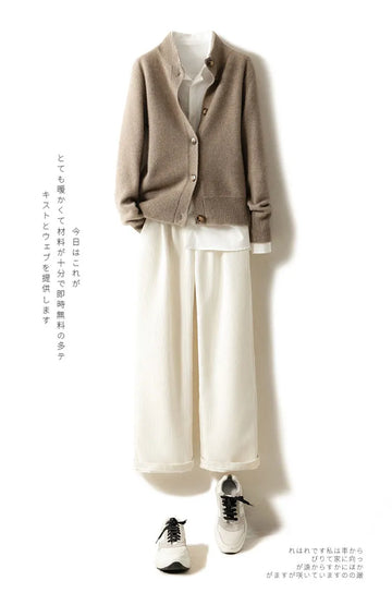 Getadme-Autumn and Winter Cashmere Sweater Women's Self-Cultivation Half High Neck Cardigan Warm Knitted Sweater Women